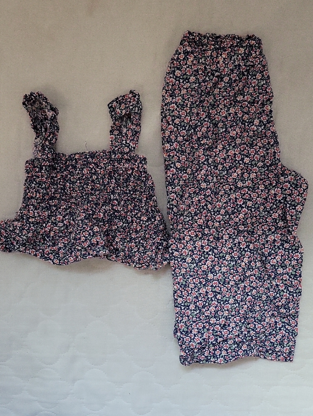 btween Navy Floral Two-Piece Matching Set with Pink Flowers